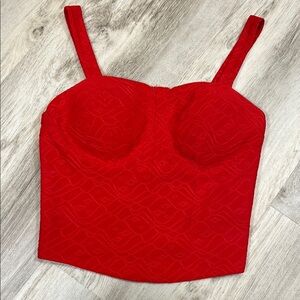 Tomato Girl Summer Red Eyelet Bustier Tank Top w/Built-in Bra Adjustable Straps